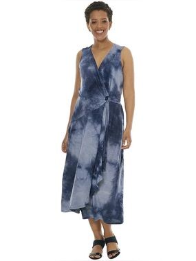 Robbie Bee Navy Tie-Dye Wrap Midi Dress